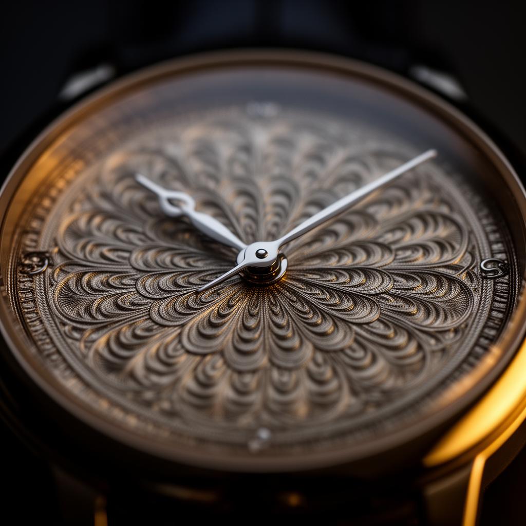 Macro detail shot of a microbrand watch dial and movement
